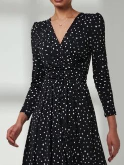 Rafella Long Sleeve Midi Dress, Black Spot