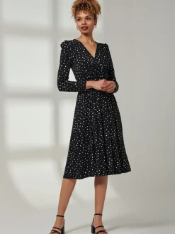 Rafella Long Sleeve Midi Dress, Black Spot