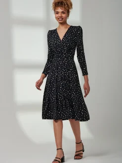 Rafella Long Sleeve Midi Dress, Black Spot