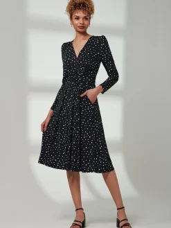 Rafella Long Sleeve Midi Dress, Black Spot