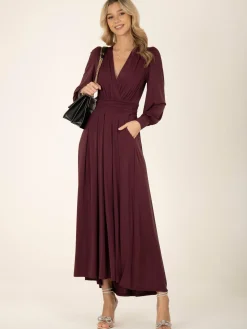Rashelle Jersey Long Sleeve Maxi Dress, Burgundy