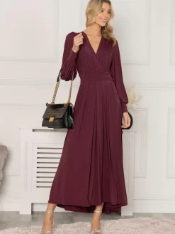 Rashelle Jersey Long Sleeve Maxi Dress, Burgundy