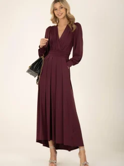 Rashelle Jersey Long Sleeve Maxi Dress, Burgundy