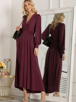 Rashelle Jersey Long Sleeve Maxi Dress, Burgundy