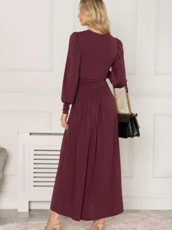 Rashelle Jersey Long Sleeve Maxi Dress, Burgundy