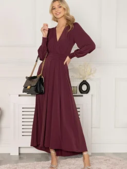Rashelle Jersey Long Sleeve Maxi Dress, Burgundy