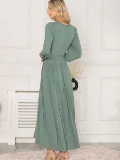 Rashelle Jersey Long Sleeve Maxi Dress, Pleat Green