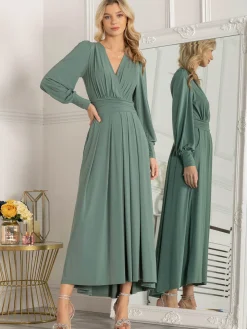 Rashelle Jersey Long Sleeve Maxi Dress, Pleat Green