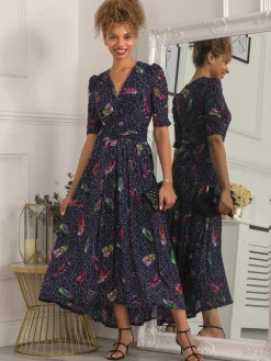 Ressie Dip Hem Maxi Dress, Navy Feather