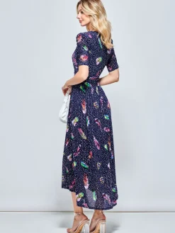 Ressie Dip Hem Maxi Dress, Navy Feather