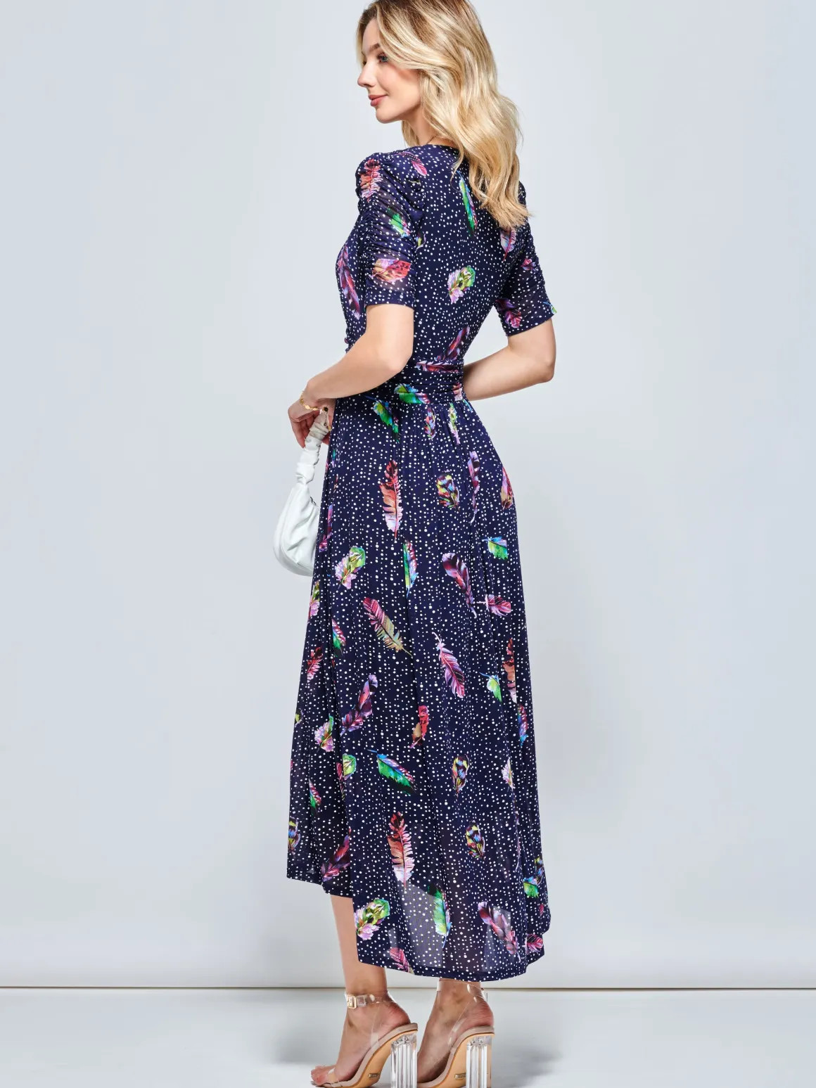 Ressie Dip Hem Maxi Dress, Navy Feather