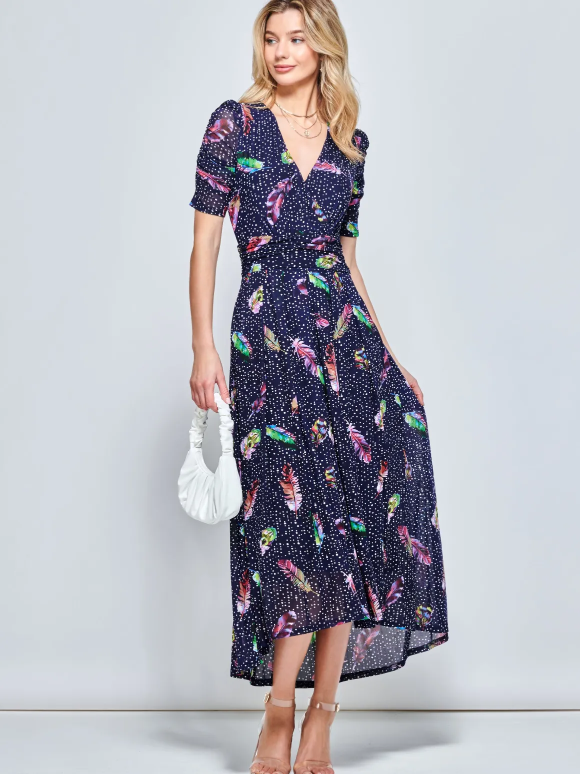 Ressie Dip Hem Maxi Dress, Navy Feather
