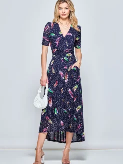 Ressie Dip Hem Maxi Dress, Navy Feather