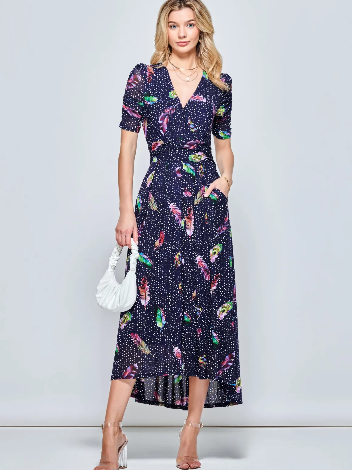 Ressie Dip Hem Maxi Dress, Navy Feather