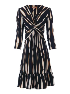 Retro Geometric Flare Hem Dress, Black Wave