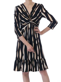 Retro Geometric Flare Hem Dress, Black Wave