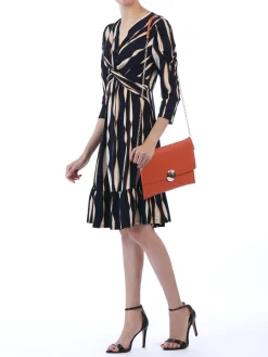 Retro Geometric Flare Hem Dress, Black Wave
