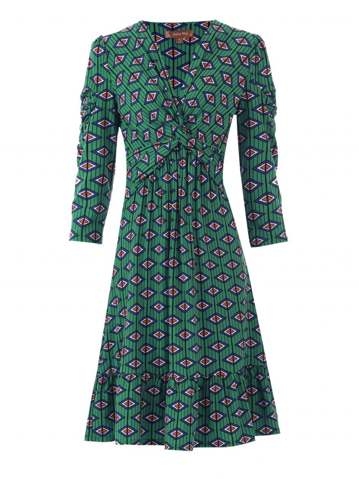 Retro Geometric Flare Hem Dress, Green Geo