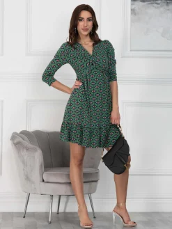 Retro Geometric Flare Hem Dress, Green Geo