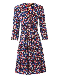 Retro Geometric Flare Hem Dress, Royal Multi