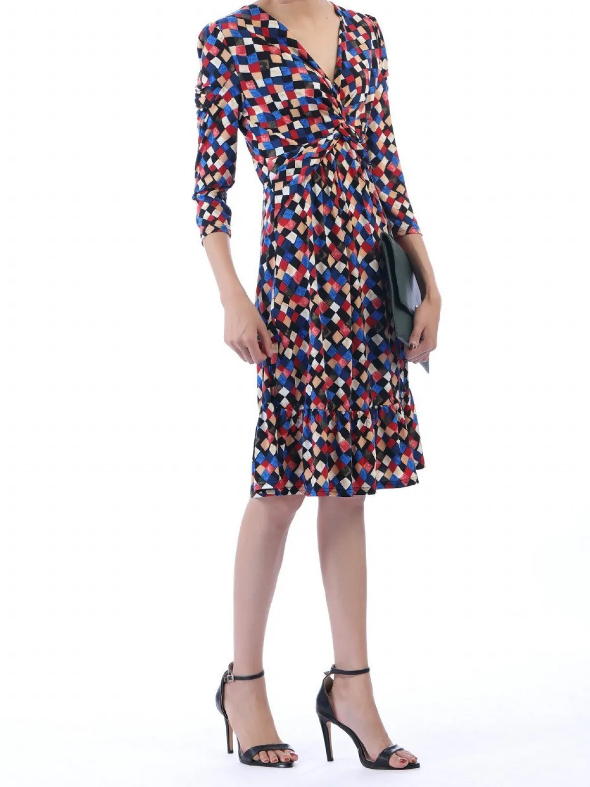 Retro Geometric Flare Hem Dress, Royal Multi