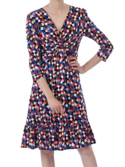 Retro Geometric Flare Hem Dress, Royal Multi