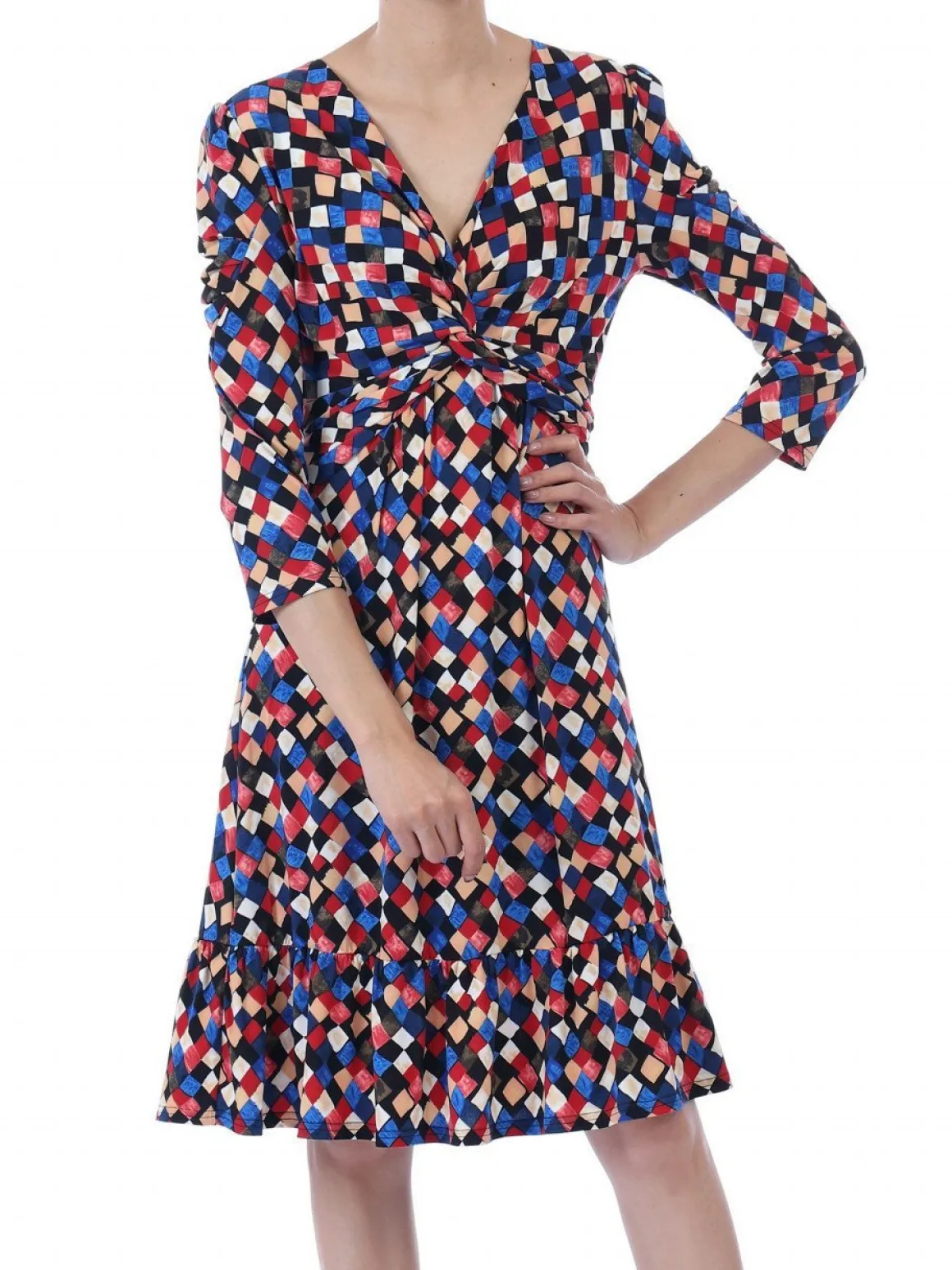 Retro Geometric Flare Hem Dress, Royal Multi