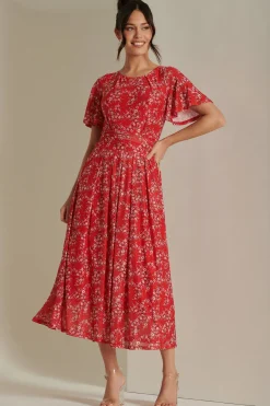 Rexina Maxi Mesh Dress, Red Floral