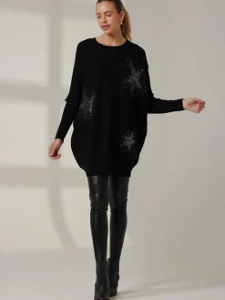 Rhinestone Sparkle Star Knit Jumper, Black