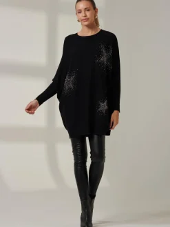 Rhinestone Sparkle Star Knit Jumper, Black