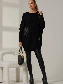 Rhinestone Sparkle Star Knit Jumper, Black
