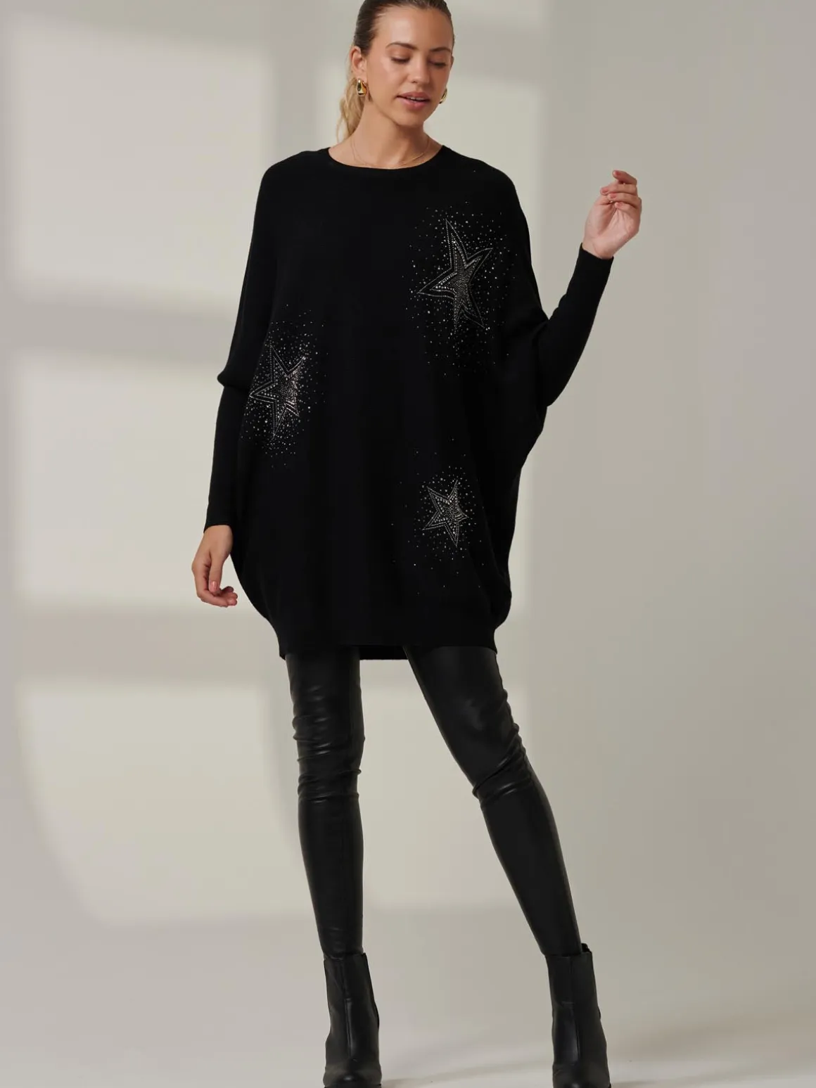 Rhinestone Sparkle Star Knit Jumper, Black