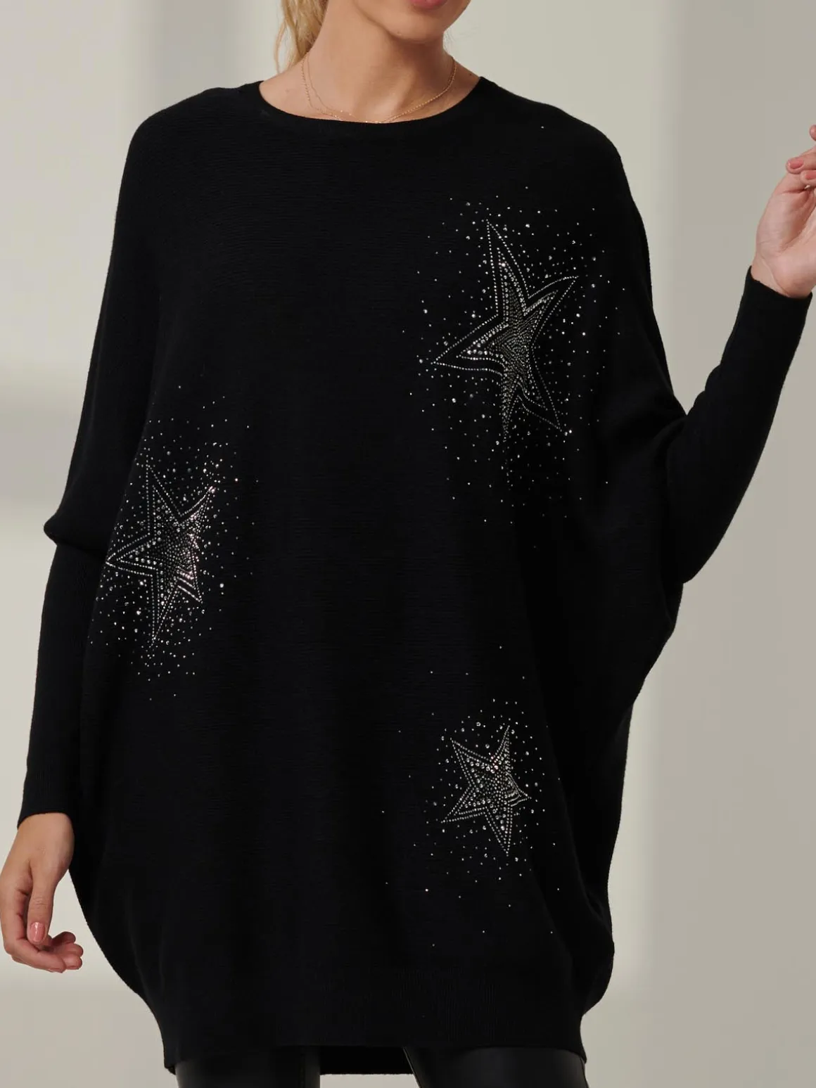 Rhinestone Sparkle Star Knit Jumper, Black