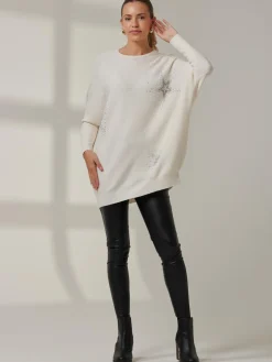 Rhinestone Sparkle Star Knit Jumper, Oatmeal