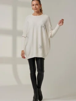 Rhinestone Sparkle Star Knit Jumper, Oatmeal