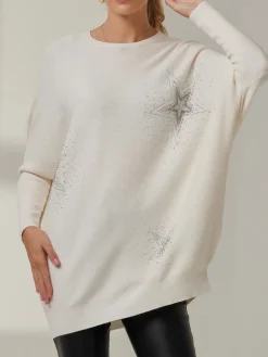 Rhinestone Sparkle Star Knit Jumper, Oatmeal