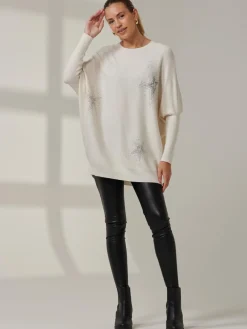 Rhinestone Sparkle Star Knit Jumper, Oatmeal