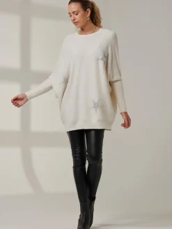 Rhinestone Sparkle Star Knit Jumper, Oatmeal
