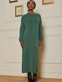 Ribbed Knit Longline Dress, Emerald Green