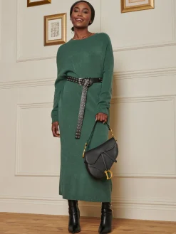 Ribbed Knit Longline Dress, Emerald Green