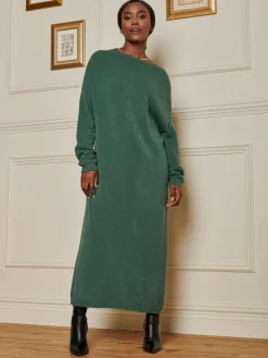 Ribbed Knit Longline Dress, Emerald Green