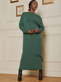 Ribbed Knit Longline Dress, Emerald Green