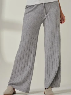 Ribbed Knit Wide Leg Trousers, Dove Heather