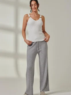 Ribbed Knit Wide Leg Trousers, Dove Heather