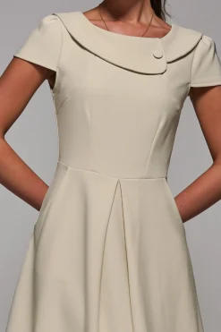 Roll Collar Cap Sleeve Midi Dress, Beige