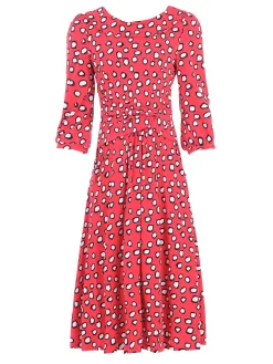 Roll Collar Jersey Tea Dress, Red Polka