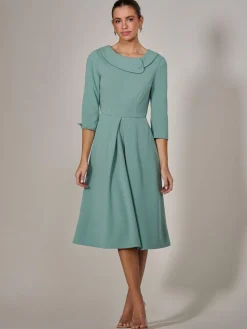 Roll Collar Long Sleeve Midi Dress, Mint Green