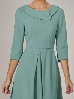 Roll Collar Long Sleeve Midi Dress, Mint Green