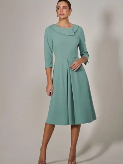 Roll Collar Long Sleeve Midi Dress, Mint Green