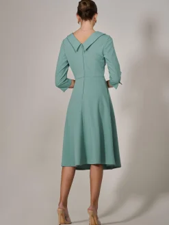 Roll Collar Long Sleeve Midi Dress, Mint Green